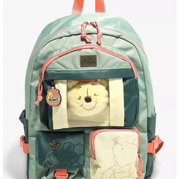 Disney Winnie the Pooh Multi-Pocket Backpack with Plush Pooh Keychain - NWT - Picture 1 of 5